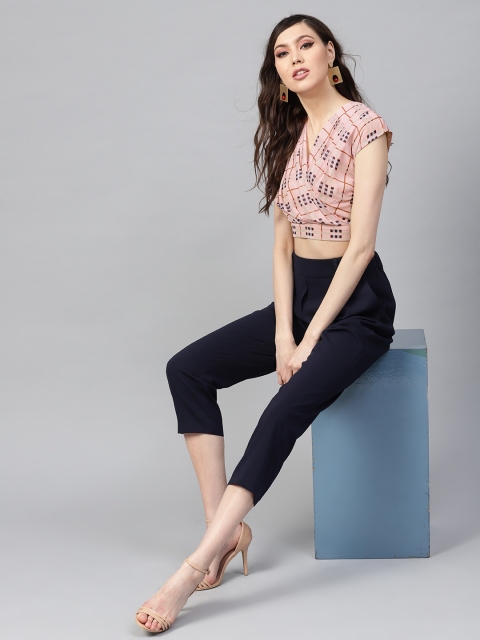 

SASSAFRAS Women Pink Checked Crop Wrap Top