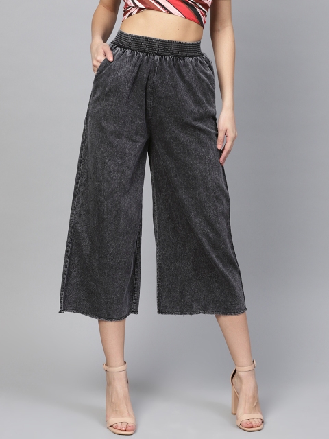 

SASSAFRAS Women Charcoal Grey Flared Faded Culottes