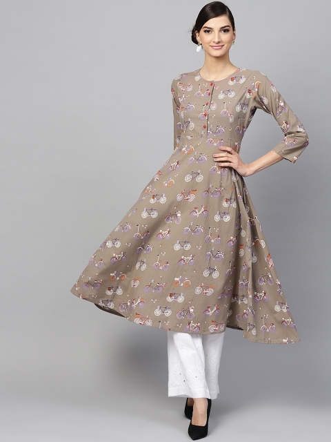 

SASSAFRAS Women Grey & White Printed Anarkali Kurta