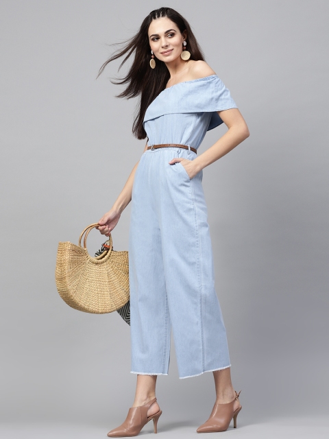 

SASSAFRAS Blue Solid Denim Basic Jumpsuit