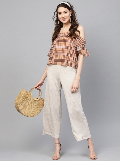 

SASSAFRAS Women Brown Checked Top