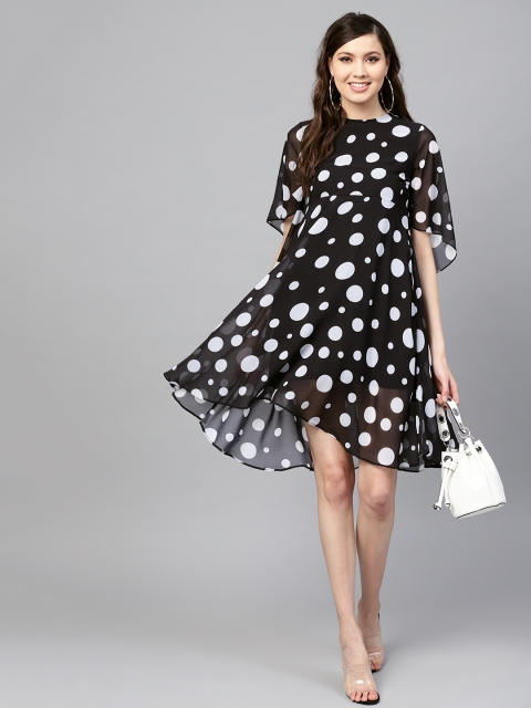 

SASSAFRAS Women Black & White Printed A-Line Dress