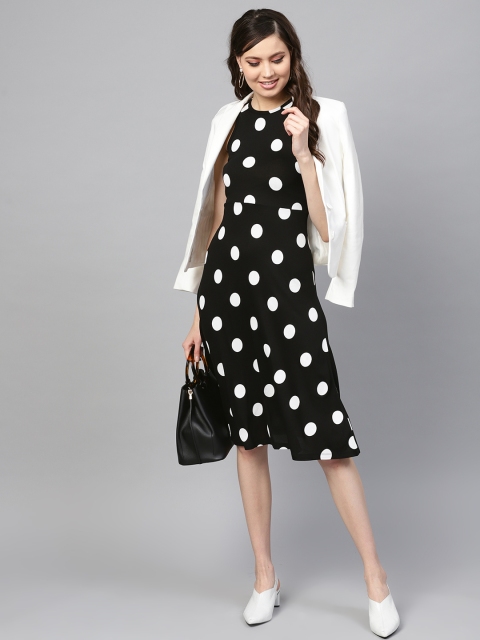 

SASSAFRAS Women Black & White Printed A-Line Dress