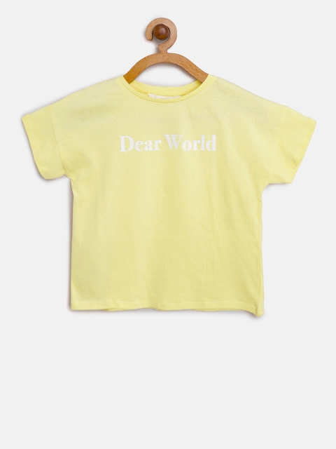 

Mango Kids Girls Yellow Printed Detail Round Neck T-shirt