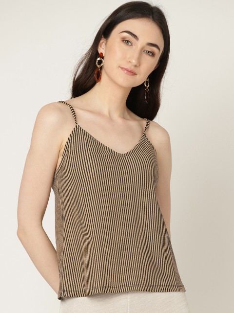 

MANGO Women Beige & Black Striped A-Line Top