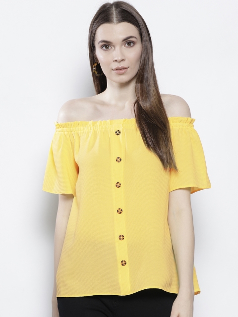 

DOROTHY PERKINS Women Yellow Solid Bardot Top