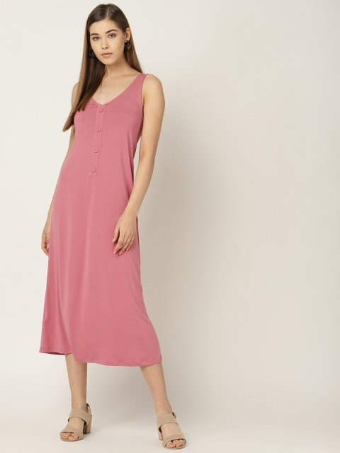 

MANGO Women Pink Solid A-Line Dress