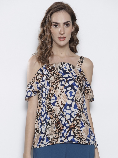 

DOROTHY PERKINS Women Off-White & Blue Animal Print Top