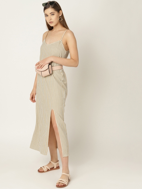 

MANGO Women Brown & Off-White Striped Maxi Dress