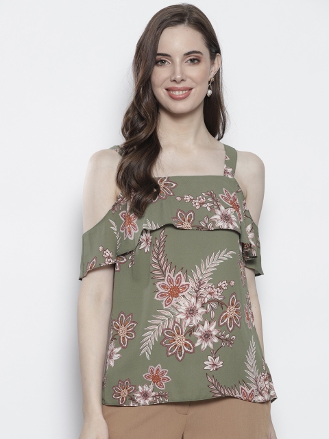 

DOROTHY PERKINS Women Green & Beige Printed Top
