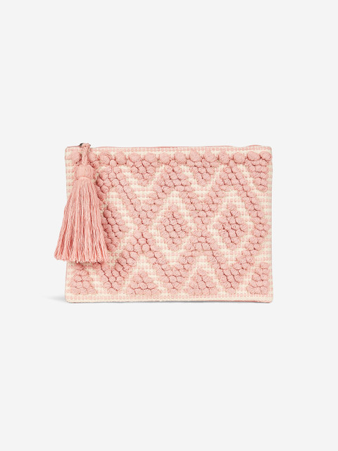

DOROTHY PERKINS Peach-Coloured & Off-White Self-Design Tasselled Purse