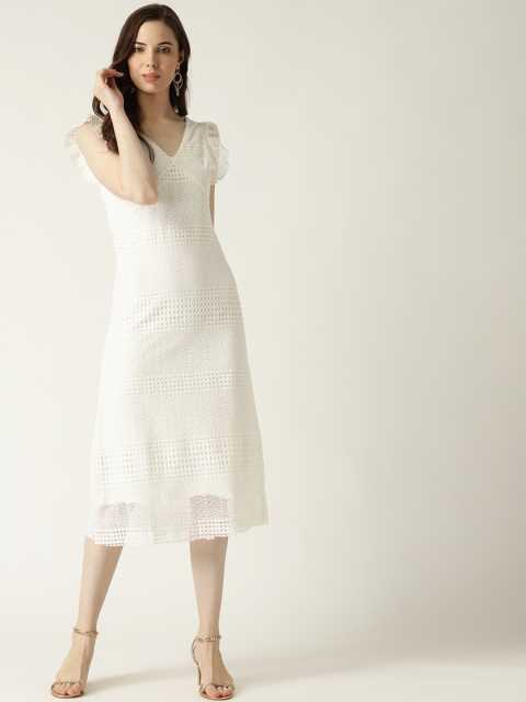 

MANGO Women Off-White Lace Sheath Dress