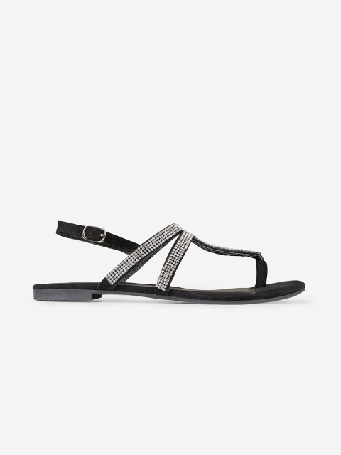 

DOROTHY PERKINS Women Black Embellished T-Strap Flats