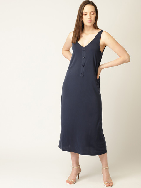 

MANGO Women Navy Blue Solid A-Line Dress