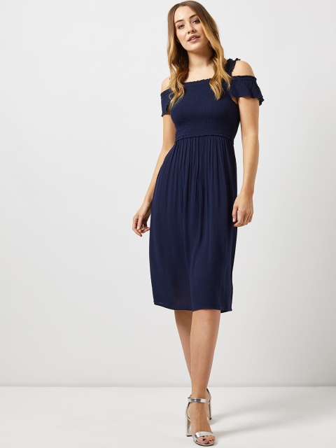 

DOROTHY PERKINS Women Navy Blue Solid Fit And Flare Dress