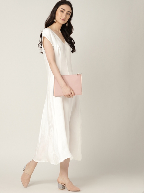 

MANGO Women White Solid A-Line Dress
