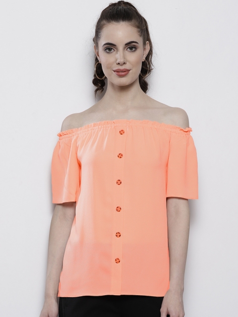 

DOROTHY PERKINS Women Peach-Coloured Solid Bardot Top