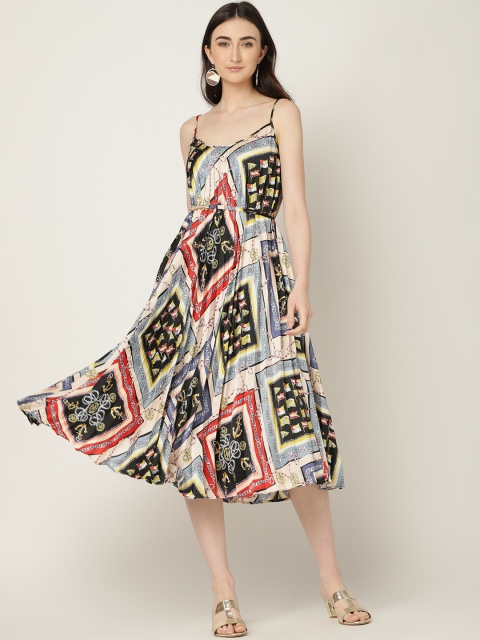 

MANGO Women Blue & Black Printed A-Line Dress