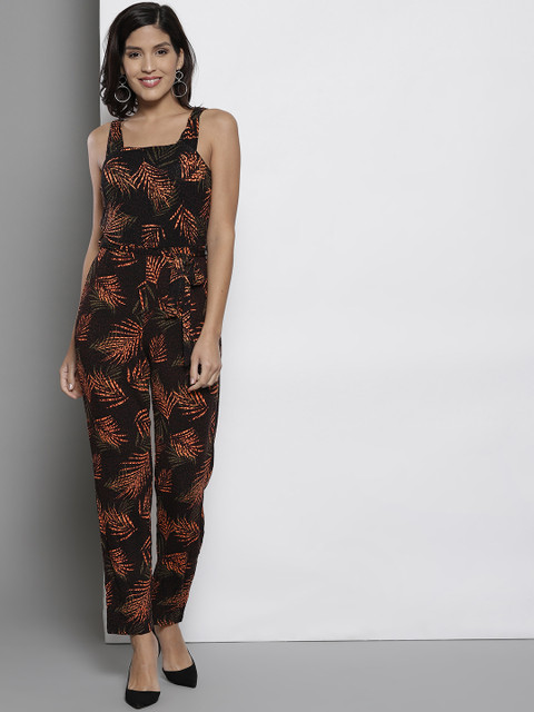 

DOROTHY PERKINS Women Black & Peach-Coloured Printed Basic Jumpsuit