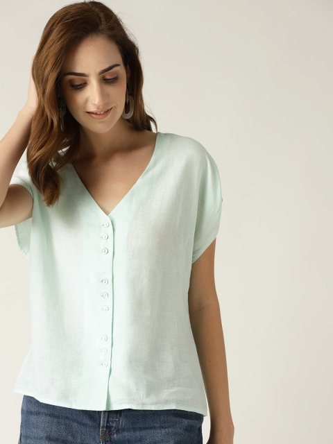 

MANGO Women Sea Green Solid Top