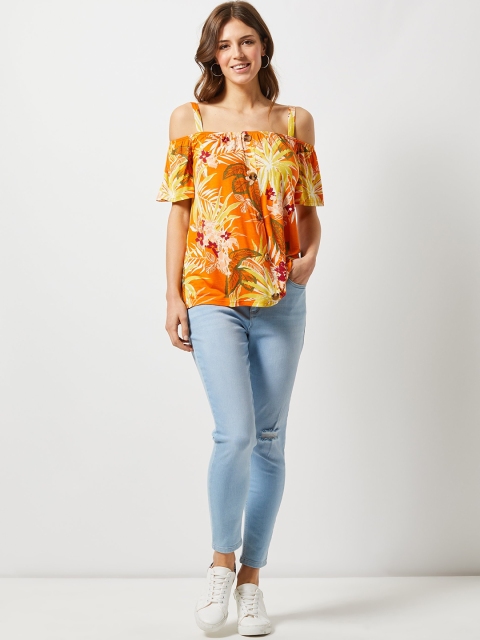 

DOROTHY PERKINS Women Orange& Yellow Printed Bardot Top