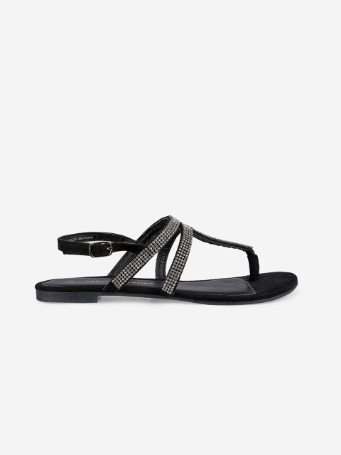 

DOROTHY PERKINS Women Black Embellished T-Strap Flats