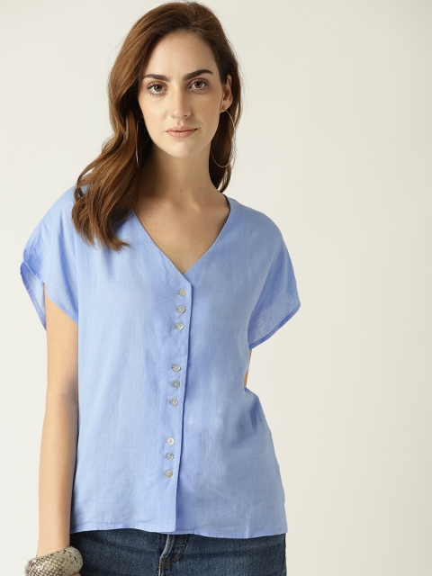 

MANGO Women Blue Solid Top