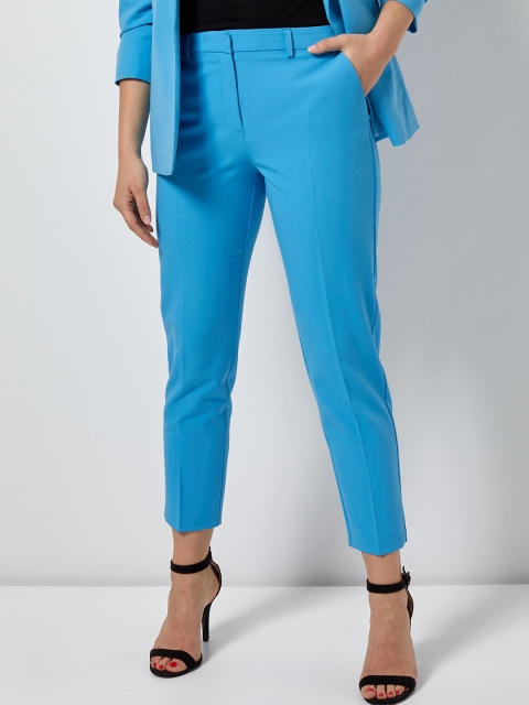 

DOROTHY PERKINS Women Blue Regular Fit Solid Cropped Peg Trousers