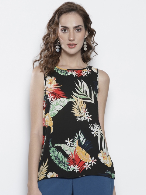 

DOROTHY PERKINS Women Black & Beige Printed Styled Back Top