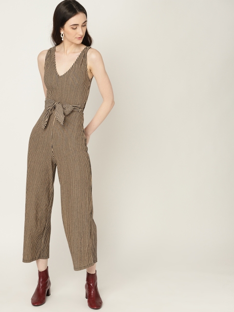 

MANGO Brown & Black Striped Basic Jumpsuit