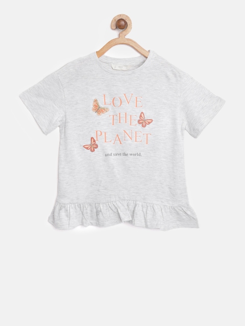 

Mango Kids Girls Grey Melange Printed Top