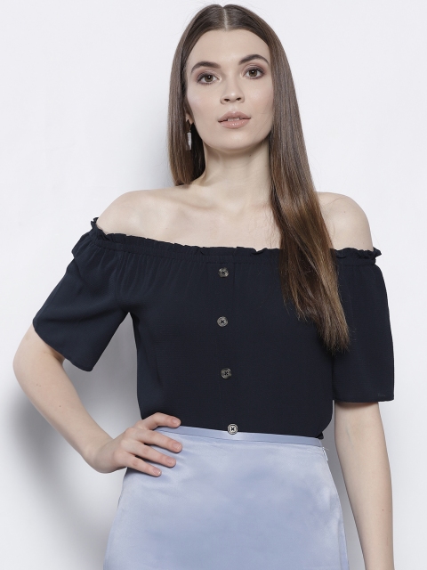 

DOROTHY PERKINS Women Navy Blue Solid Bardot Top