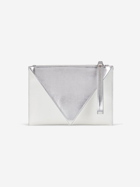 

DOROTHY PERKINS Silver-Toned & Off-White Colourblocked Clutch