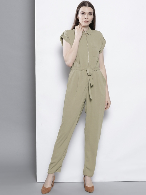 

DOROTHY PERKINS Olive Green Solid Basic Jumpsuit