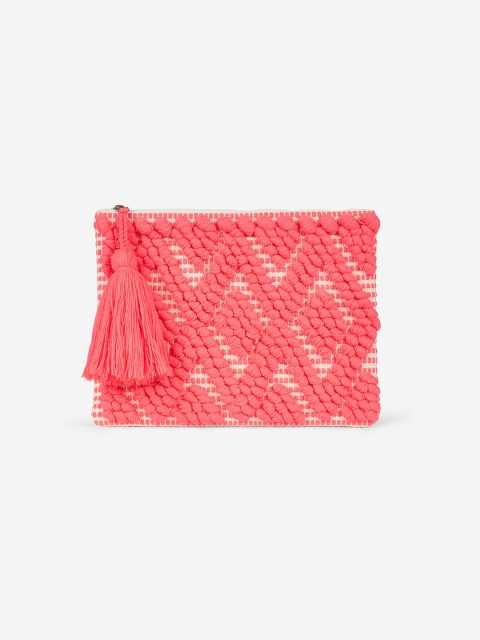 

DOROTHY PERKINS Pink & Off-White Self-Design Tasselled Clutch