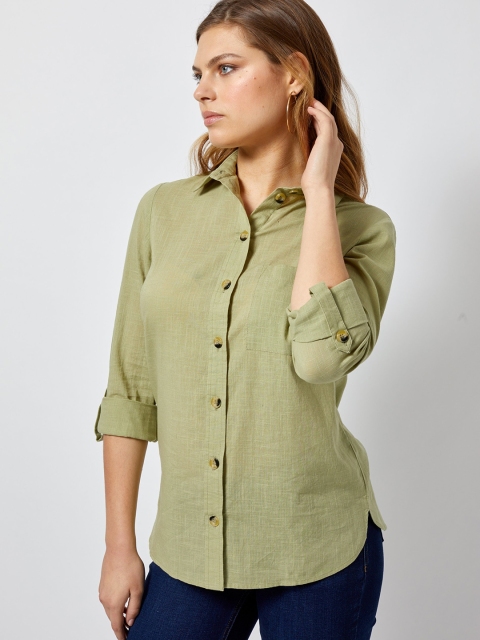 

DOROTHY PERKINS Women Green Regular Fit Solid Casual Shirt