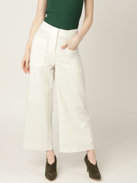 

MANGO Women Off-White Solid Parallel Trousers