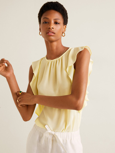

MANGO Women Yellow Self Design Top