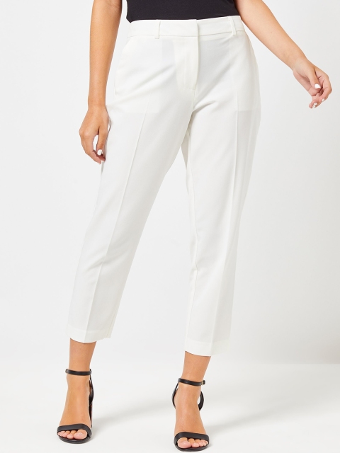 

DOROTHY PERKINS Women Off-White Regular Fit Solid Petite Cropped Trousers