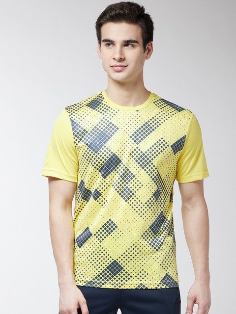 

Alcis Men Yellow & Navy Blue Printed Round Neck Training T-shirt