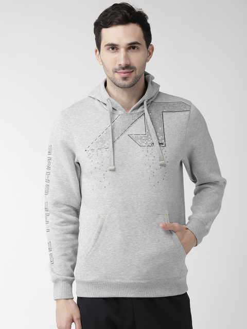

Alcis Men Grey Melange Printed Hooded Sweatshirt