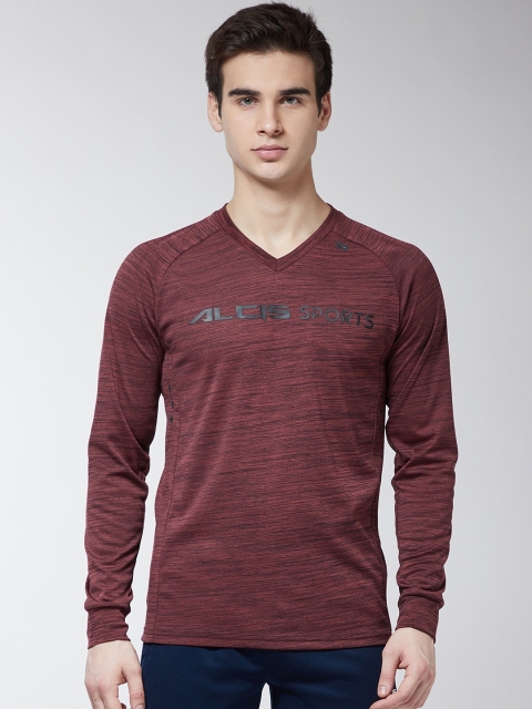

Alcis Men Maroon Self Design V-Neck T-shirt