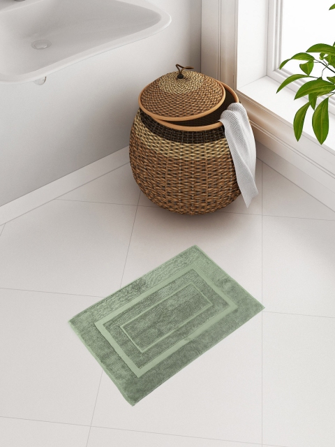 

WELHOME Green Solid Patterned Towelling Bath Rug