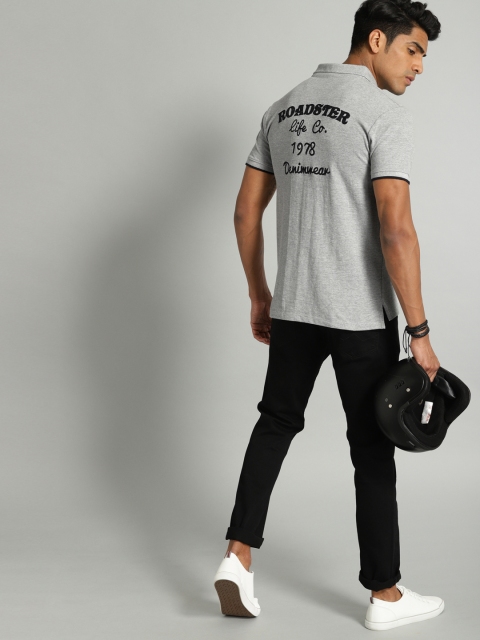 

The Roadster Lifestyle Co Men Grey Solid Polo Collar T-shirt