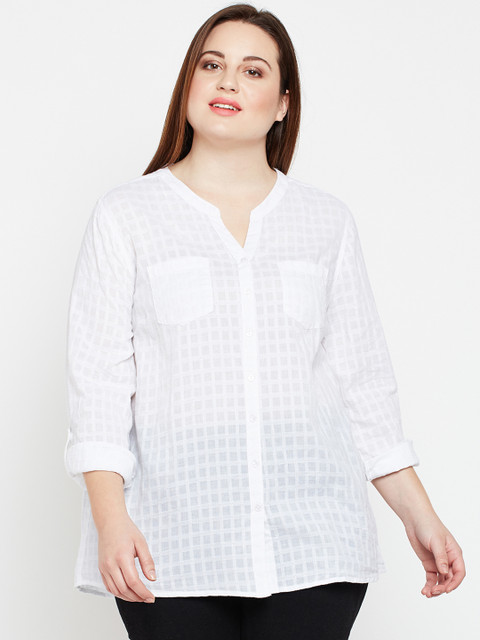 

Oxolloxo Women White Regular Fit Self Design Casual Shirt