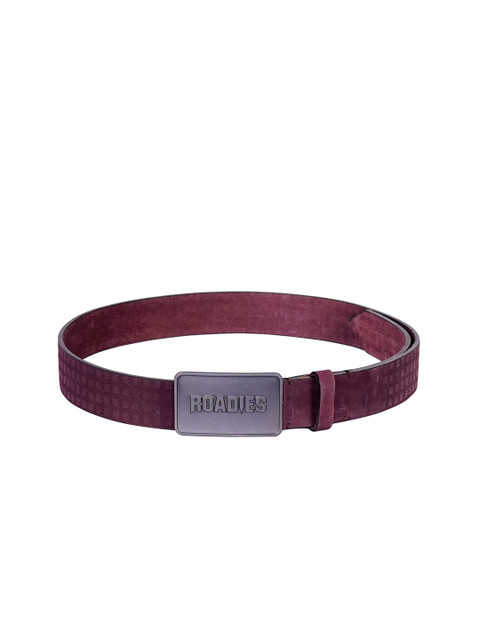 

Justanned Men Burgundy Textured Leather Belt