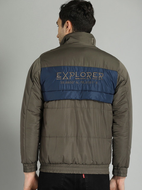 

Roadster Men Olive Green Solid Bomber Jacket