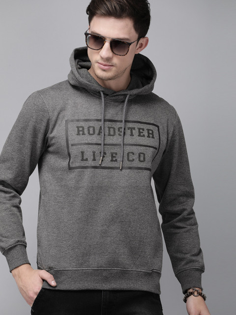 

Roadster Men Charcoal Grey Printed Hooded Sweatshirt