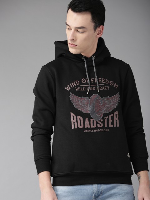 

Roadster Men Black Biker Graphic Printed Hooded Sweatshirt