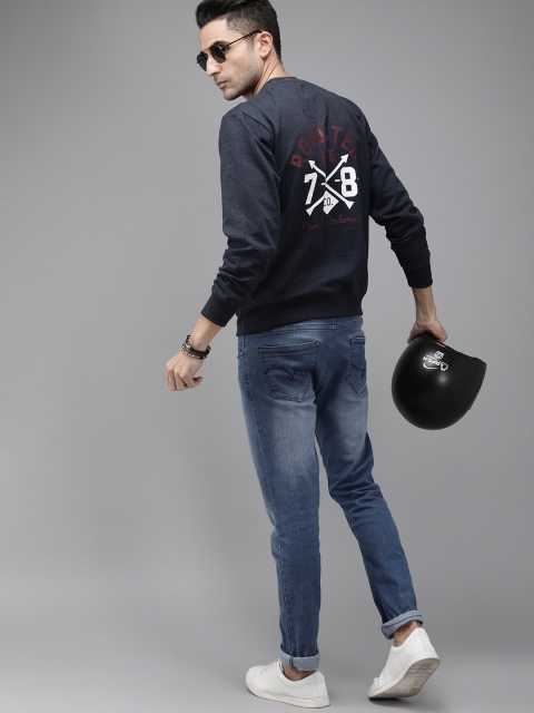 

Roadster Men Navy Blue & White Printed Sweatshirt